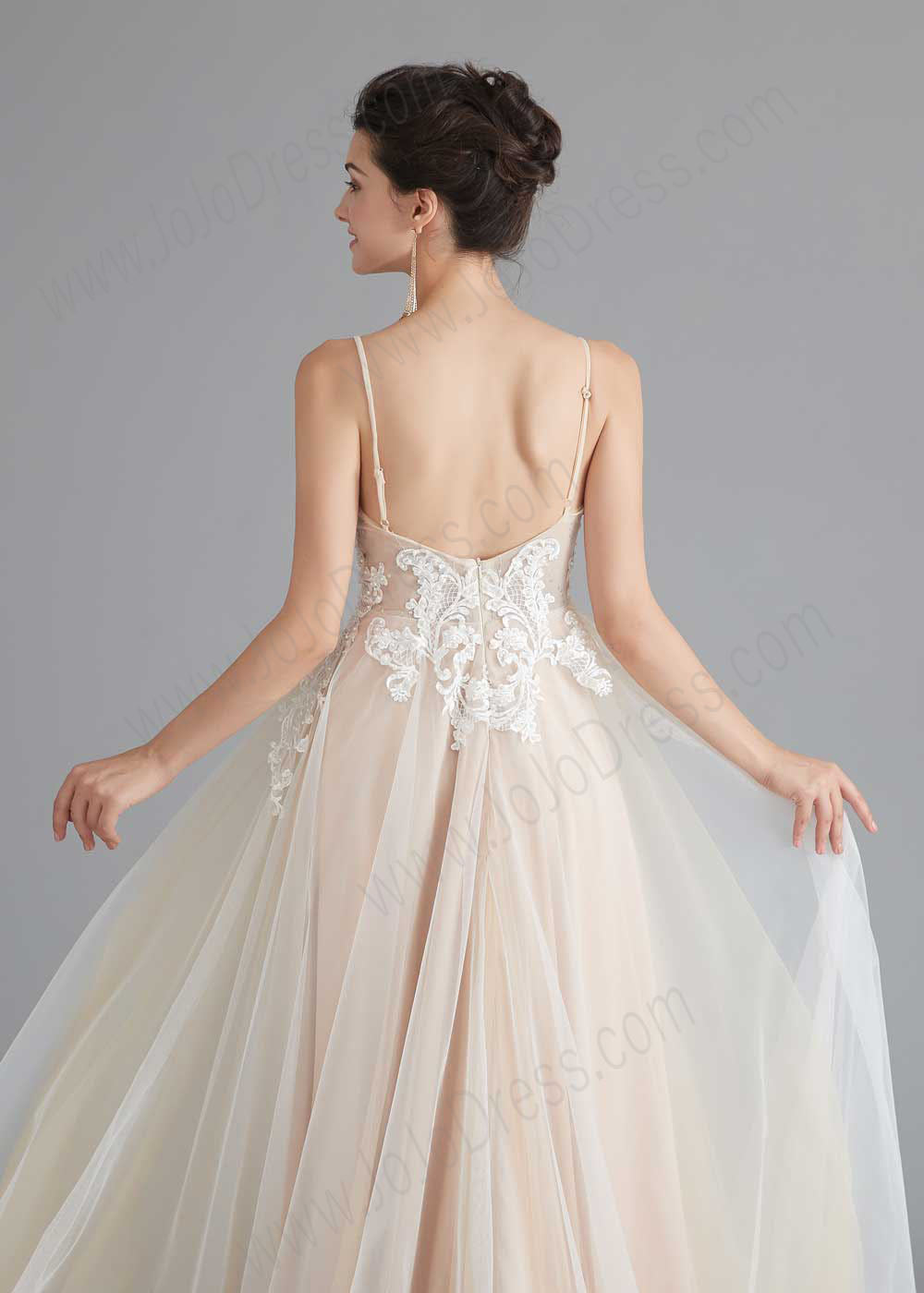 Boho Style Champagne A-line Dress with Lace Top