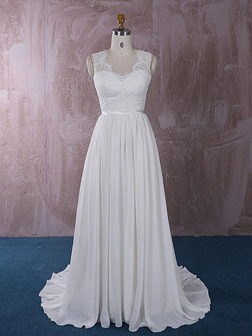 Grecian Chiffon Dress with French Chantilly Lace | QT815011