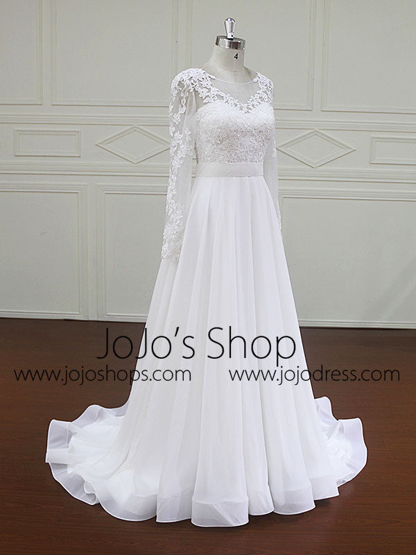 Long Sleeves Lace Dress with Chiffon Skirt | BB004