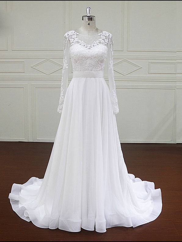 Long Sleeves Lace Dress with Chiffon Skirt | BB004