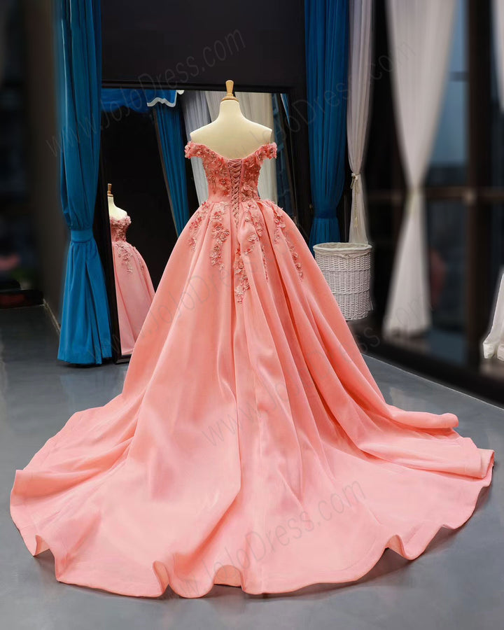 Coral Pink Ball Gown with 3D Flowers RS2017