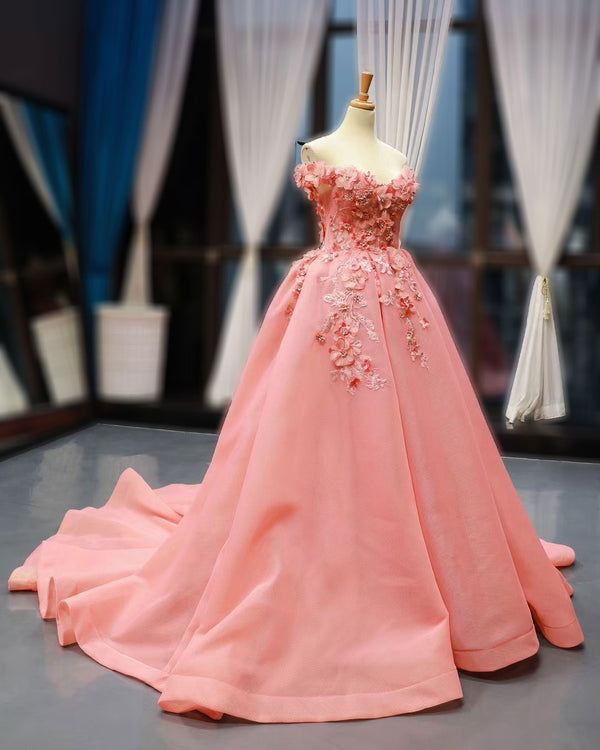 Coral Pink Ball Gown with 3D Flowers RS2017