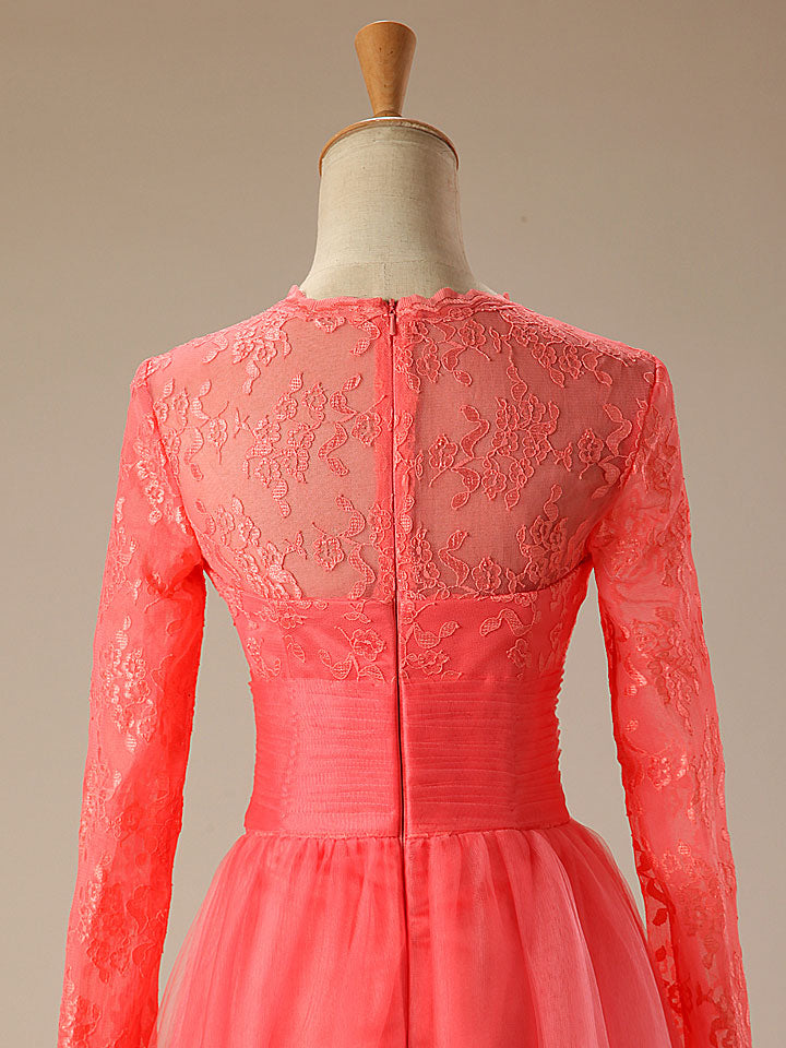 Jojo Shop Coral Red Long Sleeves Lace Formal Prom Evening Dress Custom Size Other