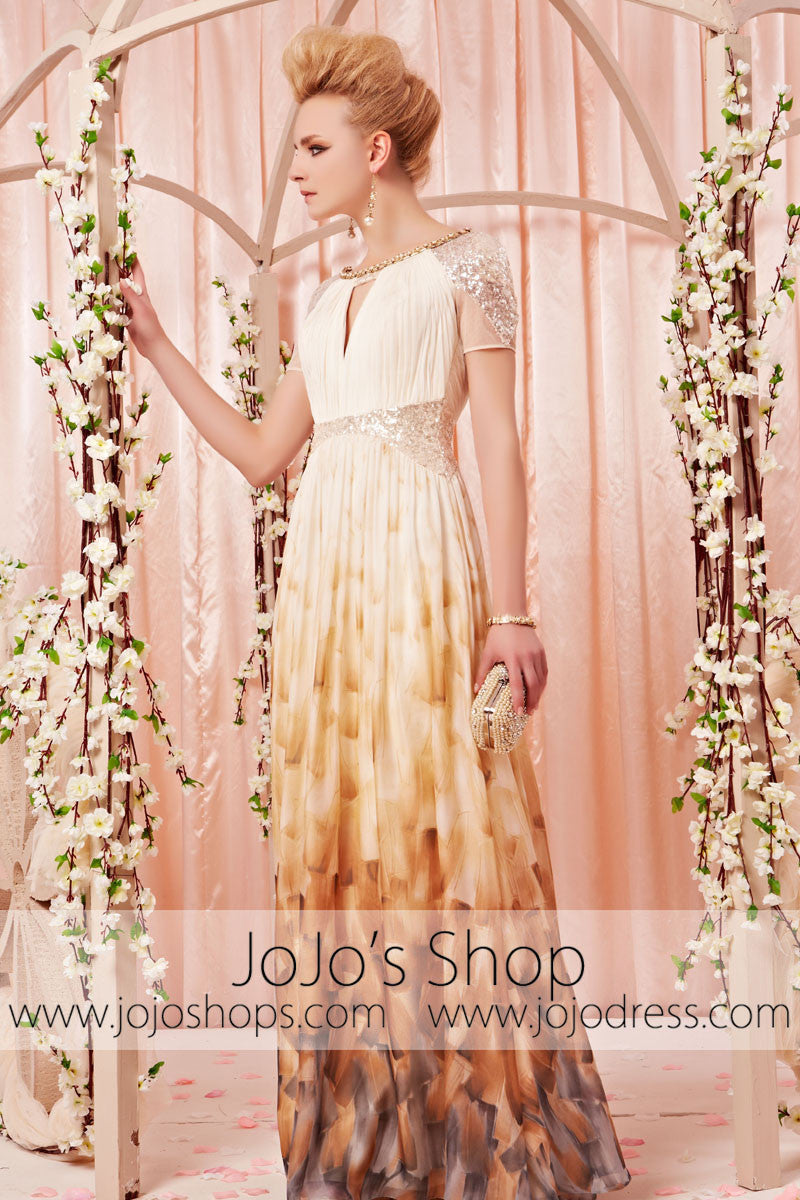 Short Sleeves Yellow Prom Formal Evening Dress CX830381