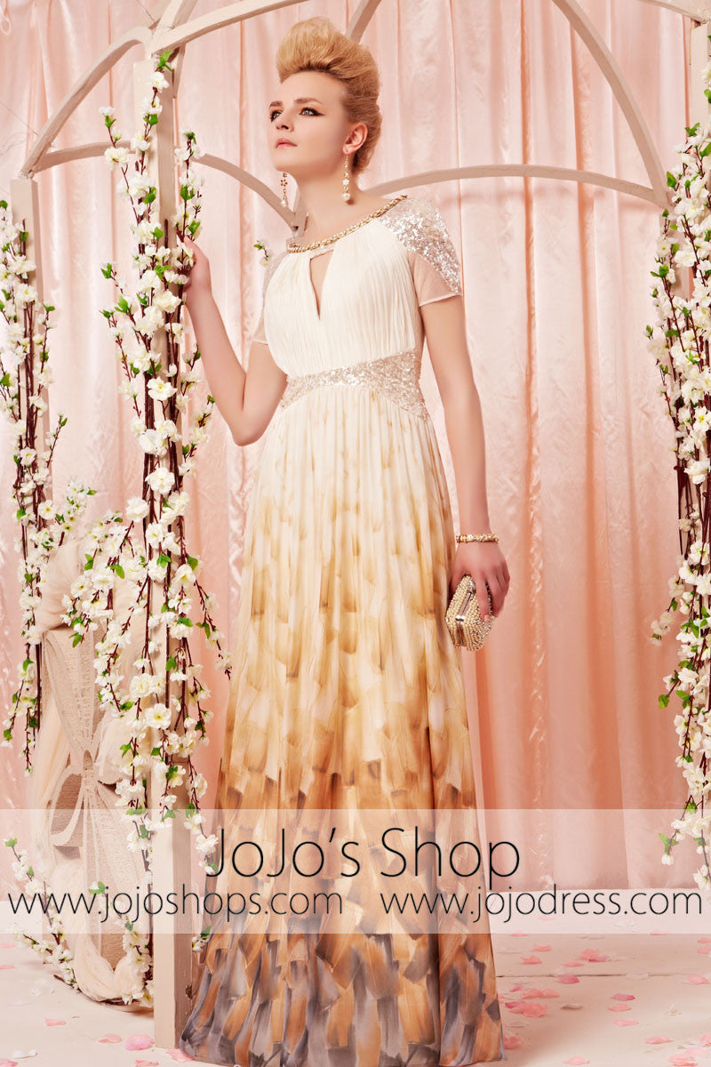 Short Sleeves Yellow Prom Formal Evening Dress CX830381