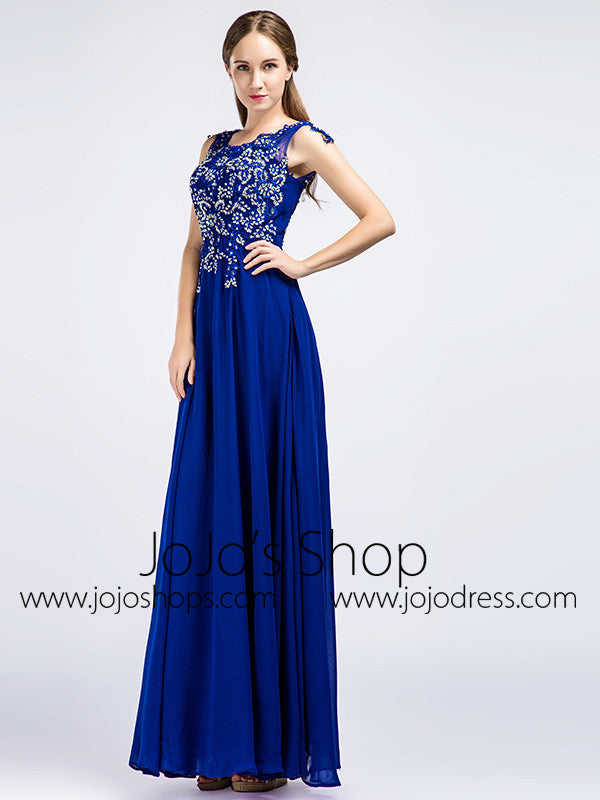 Dark Blue Lace Full Length Prom Evening Formal Dress 