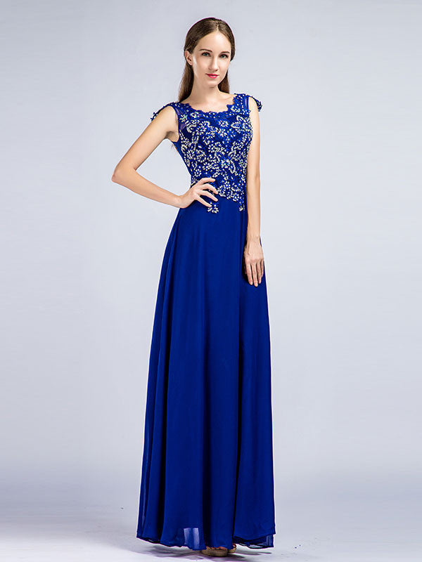 Dark Blue Lace Full Length Prom Evening Formal Dress 