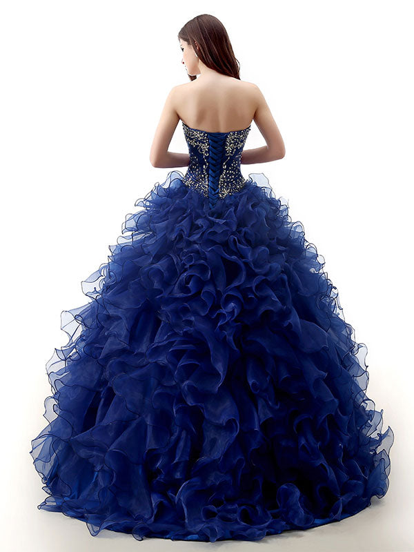 Strapless Dark Blue Quinceanera Ball Gown Formal Dress