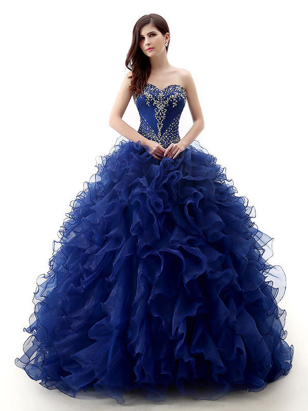 Strapless Dark Blue Quinceanera Ball Gown Formal Dress