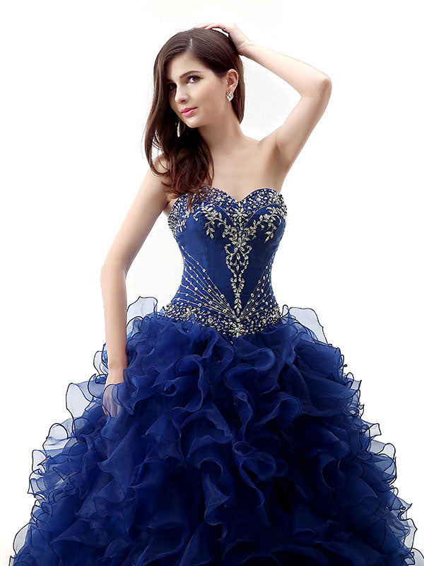 Strapless Dark Blue Quinceanera Ball Gown Formal Dress