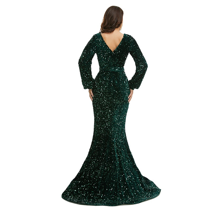 Shimmery Dark Green Maxi Formal Red Carpet Gala Evening Dress EN5018