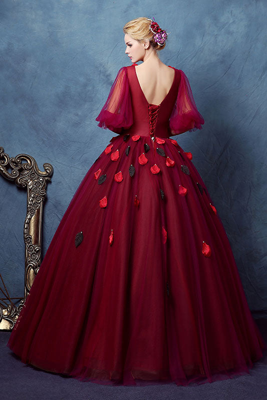 Dark Red Victoria Ball Gown with Rose Petal X2008 Dark Red Victoria Ball Gown with Rose Petal X2008
