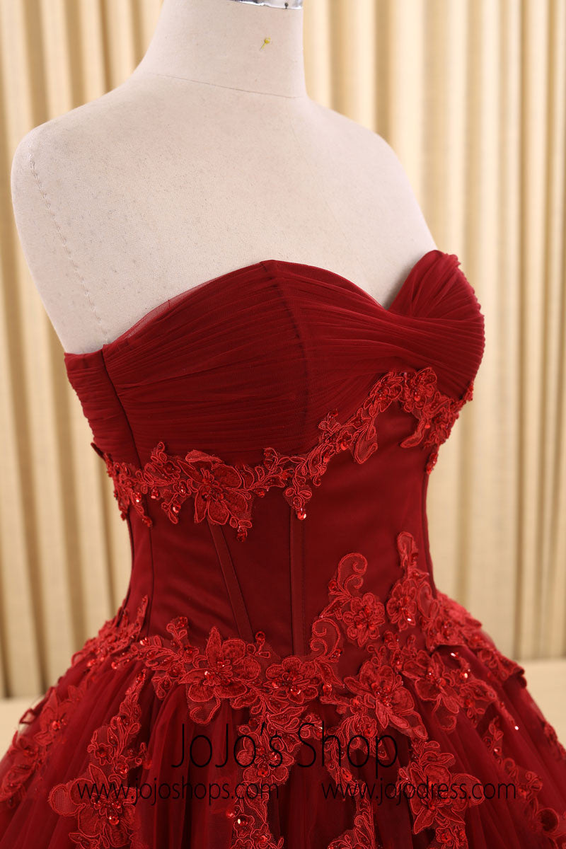 dark red quince dresses Dark Red Ball Gown Lace Dress RS6805 Size 18W / Other