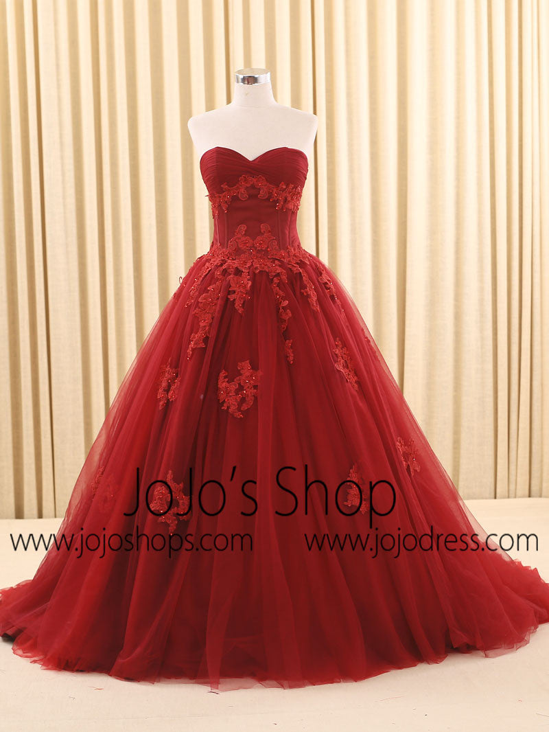 Dark Red Ball Gown Lace Dress | RS6805