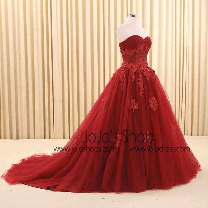 Dark Red Ball Gown Lace Dress | RS6805