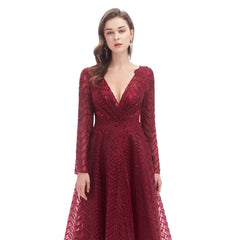 Burgundy Maxi Lace Long Formal Evening Dress EN4607