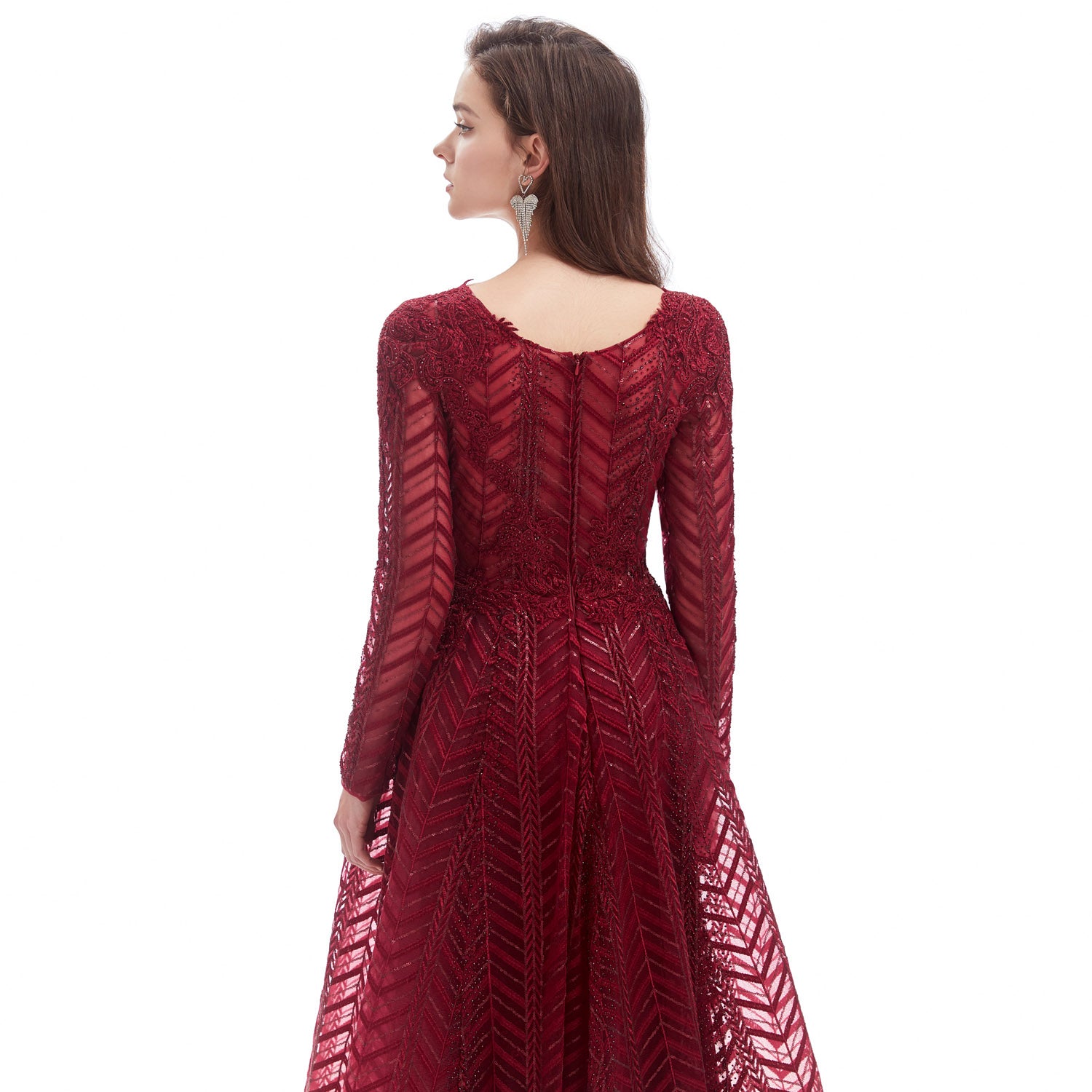 Burgundy Maxi Lace Long Formal Evening Dress EN4607
