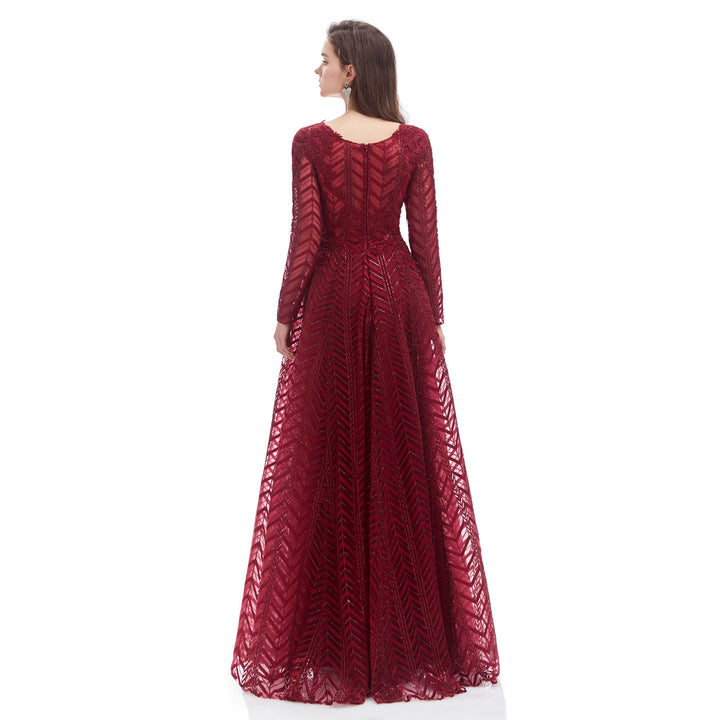 Burgundy Maxi Lace Long Formal Evening Dress EN4607