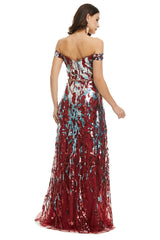 Dark Red Sequins Maxi Formal Gala Evening Dress EN5008