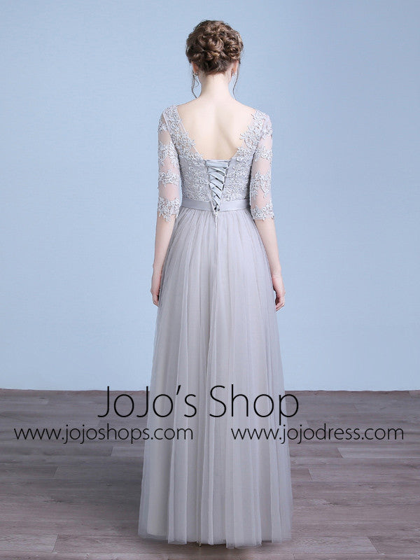 Gray Floor Length Lace Formal Home Coming Prom Dress