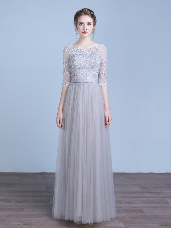 Gray Floor Length Lace Formal Home Coming Prom Dress