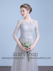 Gray Floor Length Lace Formal Home Coming Prom Dress