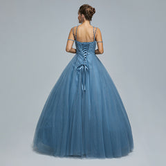Dusty Blue Ball Gown Maxi Prom Evening Dress with Straps EN5305