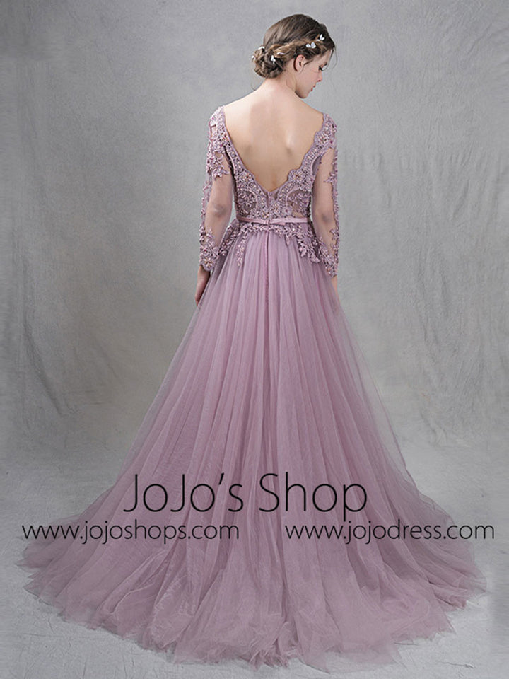 Dusty Purple Princess Prom Formal Dress with Open Back