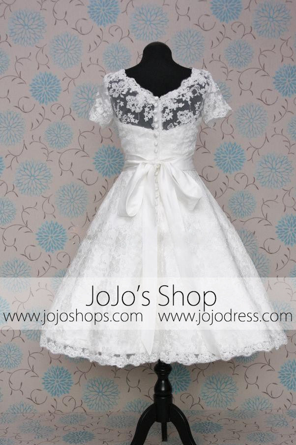 Retro Vintage 50s Modest Lace Short Tea Length Dress