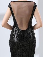 Elegant Black Sequined Long Formal Evening Dress 