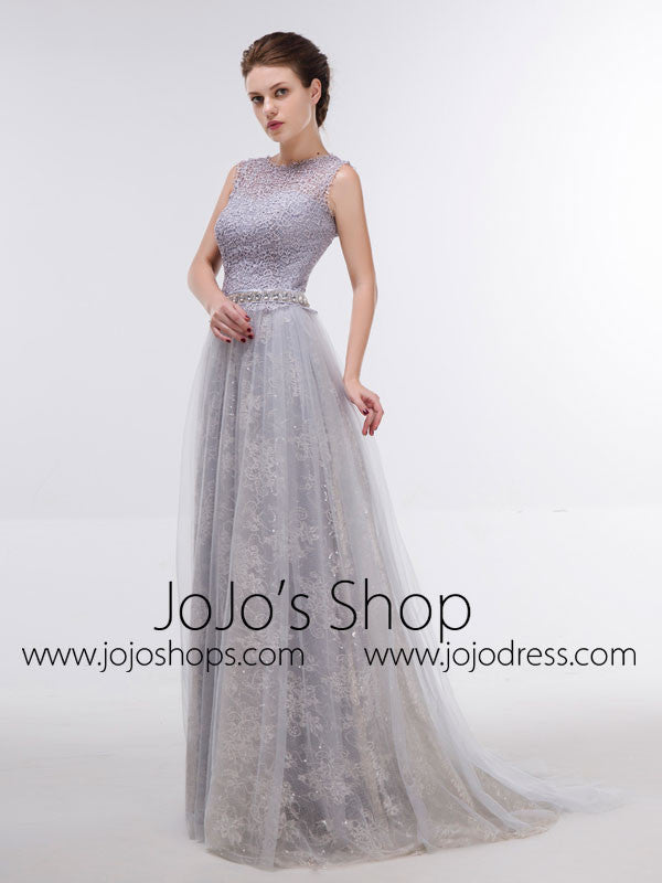 Elegant Gray Lace Formal Evening Dress 