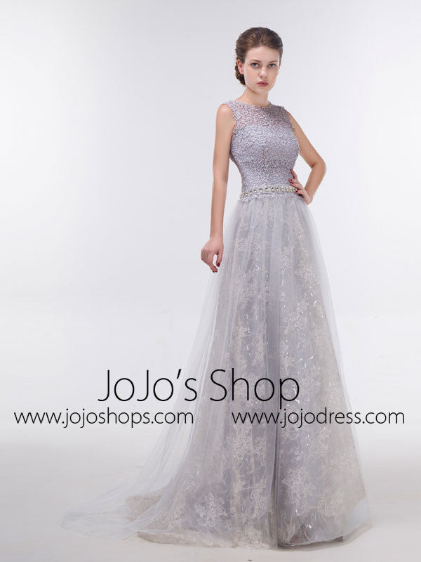 Elegant Gray Lace Formal Evening Dress 
