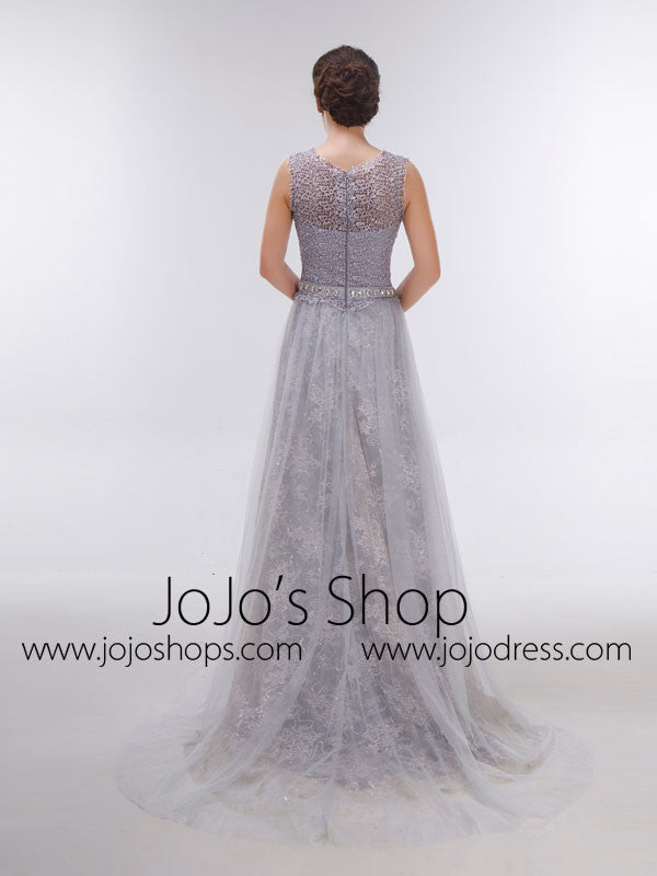 Elegant Gray Lace Formal Evening Dress 
