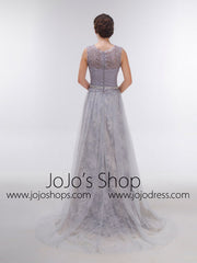Elegant Gray Lace Formal Evening Dress 