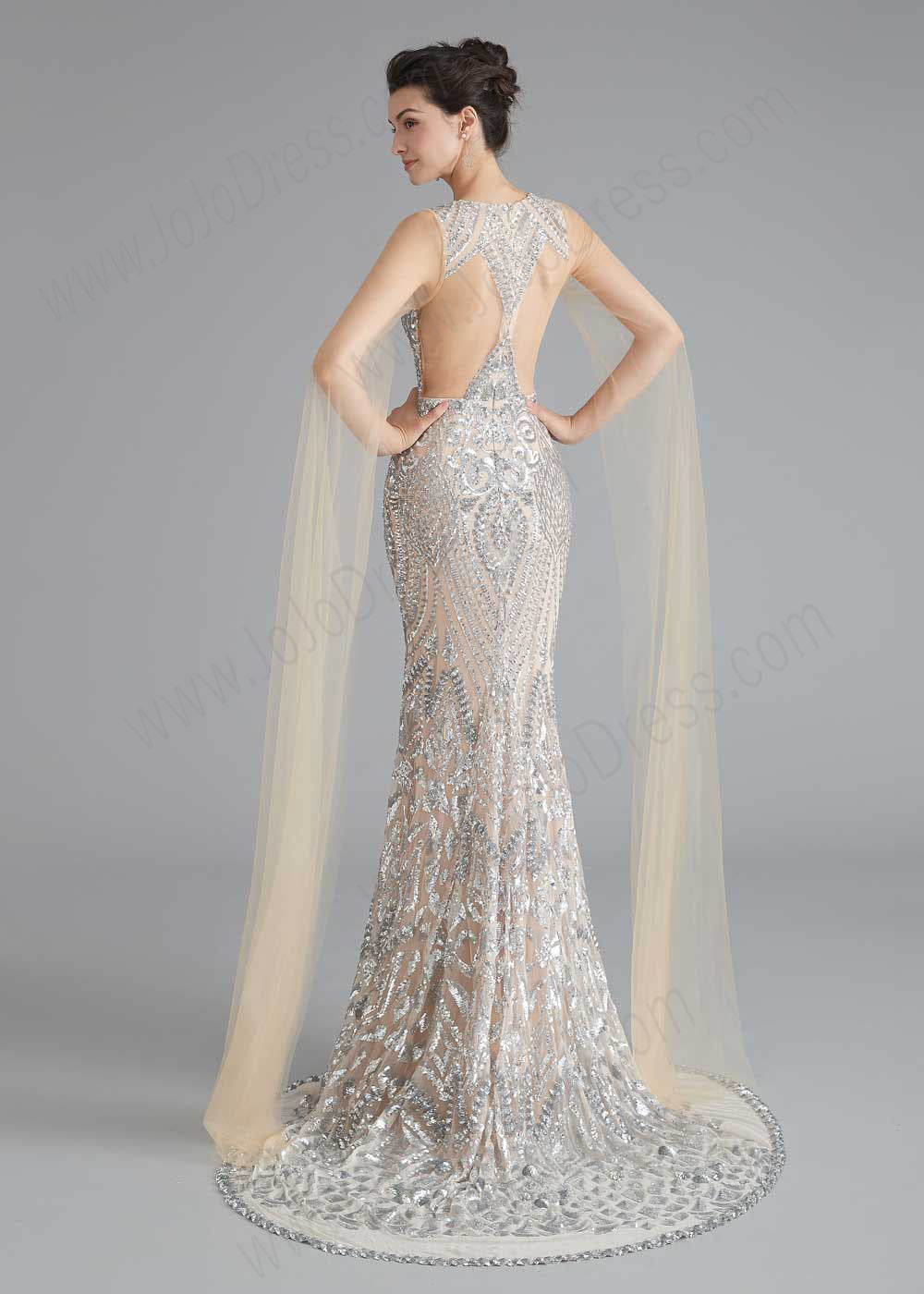 Silver Sequin Beauty Pageant Dress in Sleek Mermaid Style