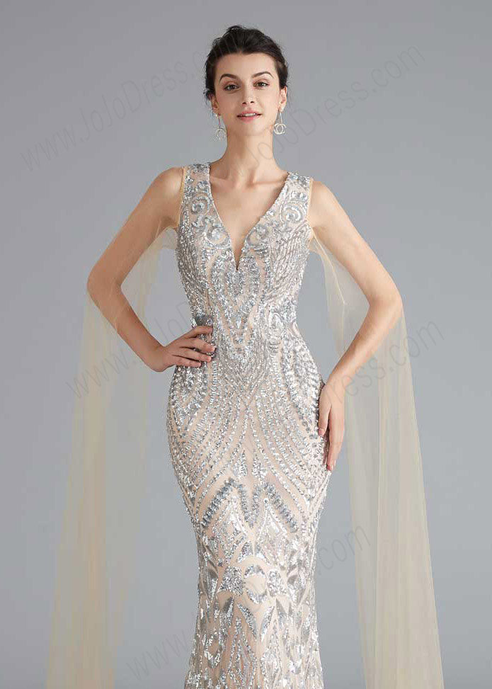 Silver Sequin Beauty Pageant Dress in Sleek Mermaid Style
