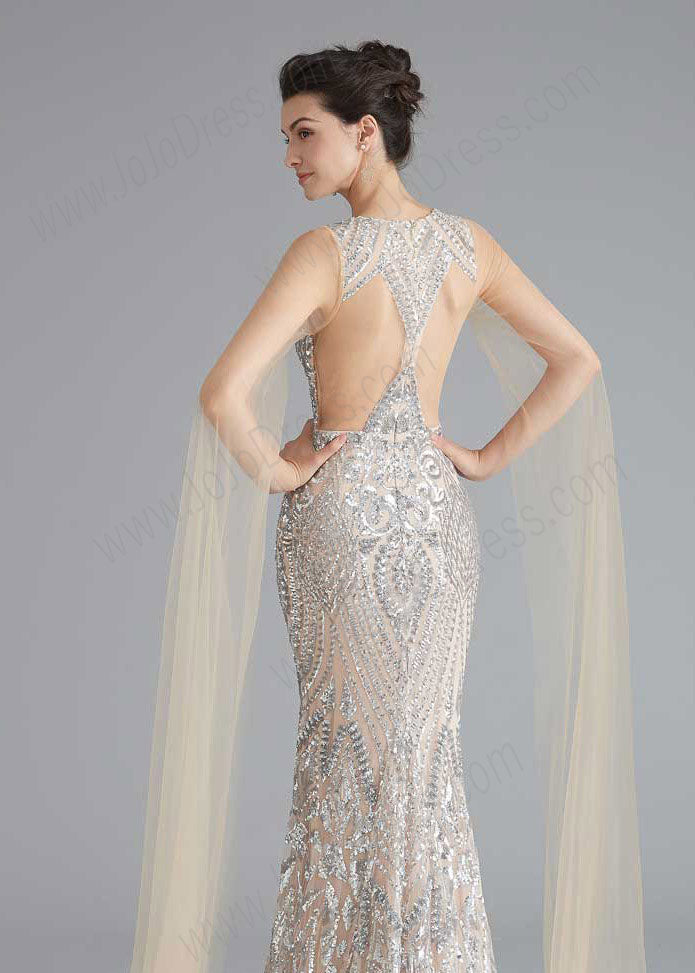 Silver Sequin Beauty Pageant Dress in Sleek Mermaid Style