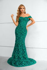 Forest Green Leafy Lace Formal Prom Evening Dress EN5611