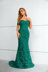 Forest Green Leafy Lace Formal Prom Evening Dress EN5611