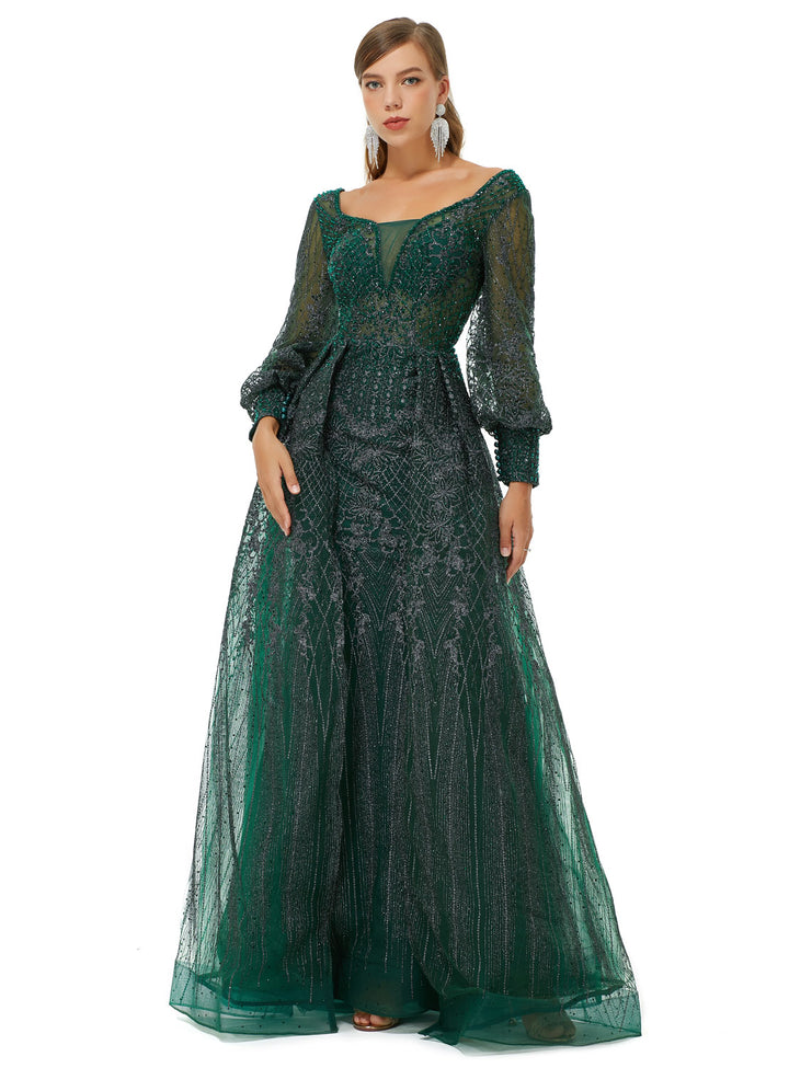 Hunter Green Maxi Formal Prom Gala Evening Dress EN4509