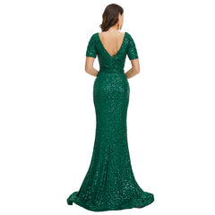 Sexy Emerald Green Sparkly Maxi Fitted Formal Evening Dress EN5001