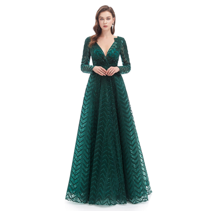 Green Maxi Lace Long Formal Evening Dress EN4607