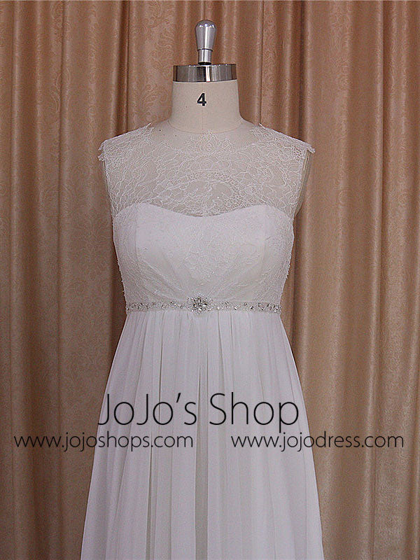 Empire Chiffon Dress with Chantilly Lace Bodice | BB002 Size 26W / White Empire Chiffon Dress with Chantilly Lace Bodice | BB002 Size 26W / White