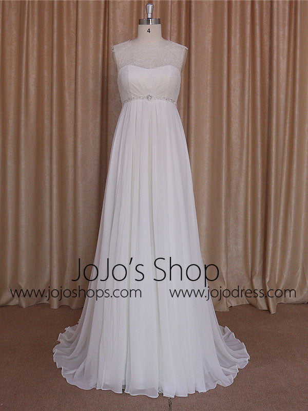 Empire Chiffon Dress with Chantilly Lace Bodice | BB002 Size 26W / White Empire Chiffon Dress with Chantilly Lace Bodice | BB002 Size 26W / White