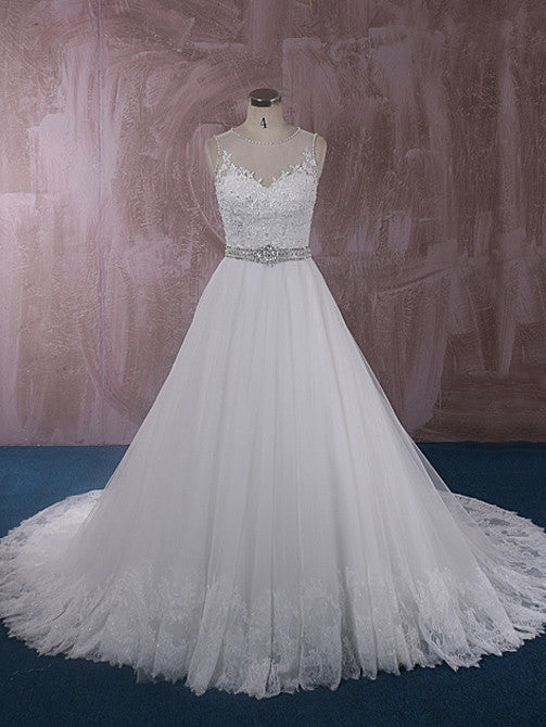 Elegant Ball Gown Lace Dress with Illusion Neckline and Back | QT815007
