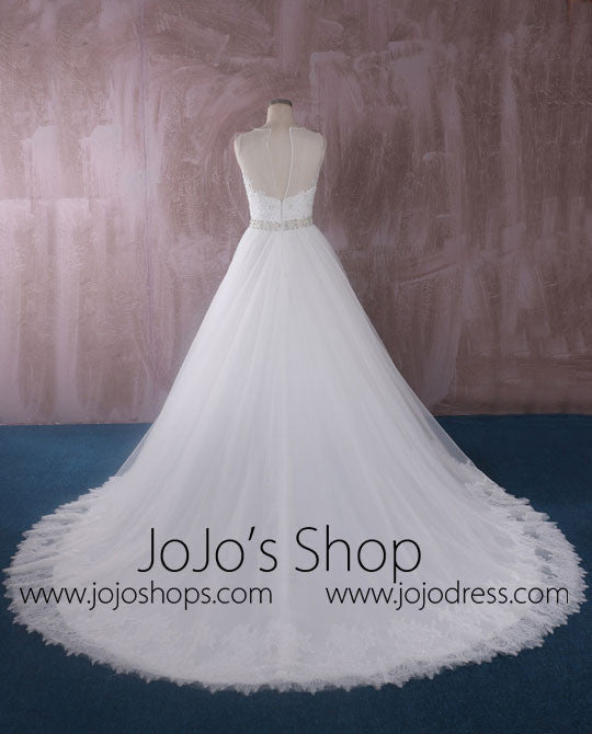 Elegant Ball Gown Lace Dress with Illusion Neckline and Back | QT815007