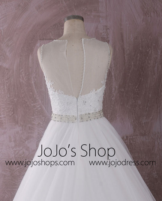 Elegant Ball Gown Lace Dress with Illusion Neckline and Back | QT815007