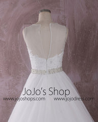 Elegant Ball Gown Lace Dress with Illusion Neckline and Back | QT815007