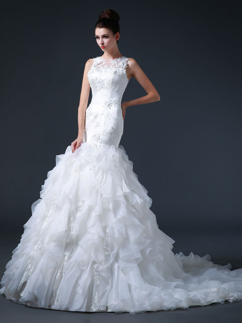 slim fit dress slacks Lace Mermaid Wedding Dress with Organza Ruffle Skirt