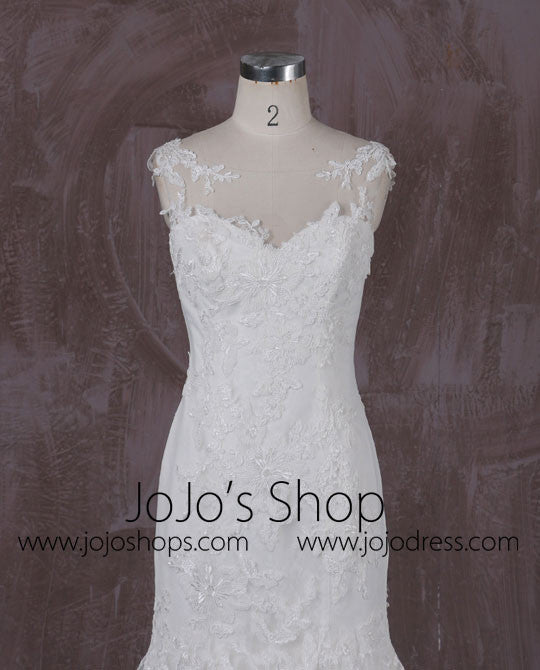 Fit and Flare Mermaid Lace Dress with Illusion Neckline and Illusion Back | QT85330